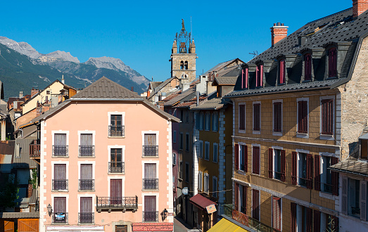 Barcelonnette, France - June 4, 2015: Barcelonnette (Alpes-de-Haute-Provence, Provence-Alpes-Cote-d'Azur, France): view of the city at morning