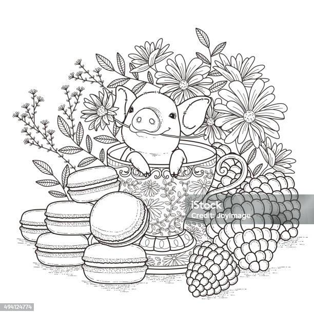 Adorable Piggy Coloring Page Stock Illustration - Download Image Now - Coloring Book Page - Illlustration Technique, Pig, 2015