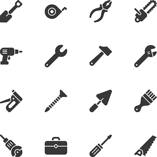 werkzeuge symbole-normal - home improvement hammer saw work tool stock-grafiken, -clipart, -cartoons und -symbole