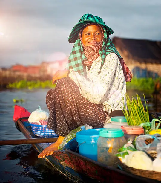 Photo of Local Cambodian Seller Floating Market Siem Reap Concept