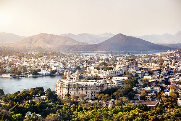 Lake Pichola and City Palace in India stock photo