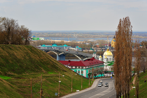 Nizhny Novgorod, Russia - May 2, 2015: View of Nizhny Novgorod. Kanavinsky bridge. Nizhny Novgorod is the fifth largest city in Russia
