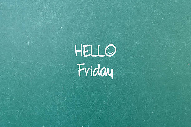 istock Green blackboard wall texture with a word Hello Friday 494127558