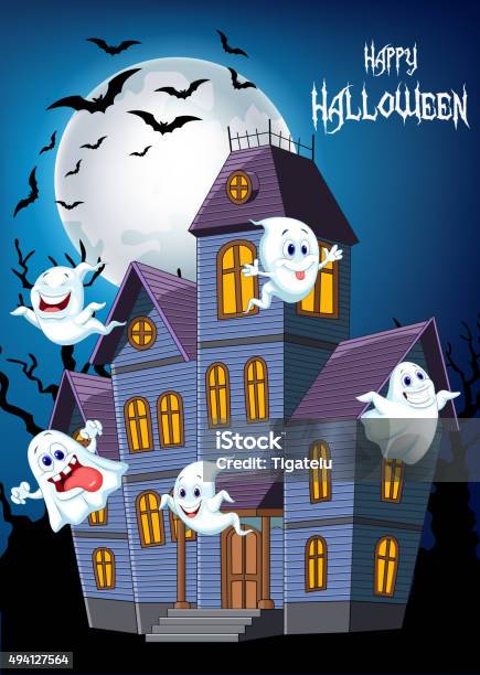 Cartoon Scary Halloween House With Funny Ghosts Stock Illustration -  Download Image Now - Backgrounds, Horror, House - iStock