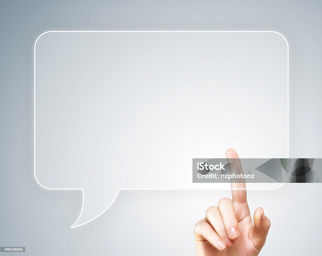 Touch screen bubble speach (Click for more) Discussion Stock Photo