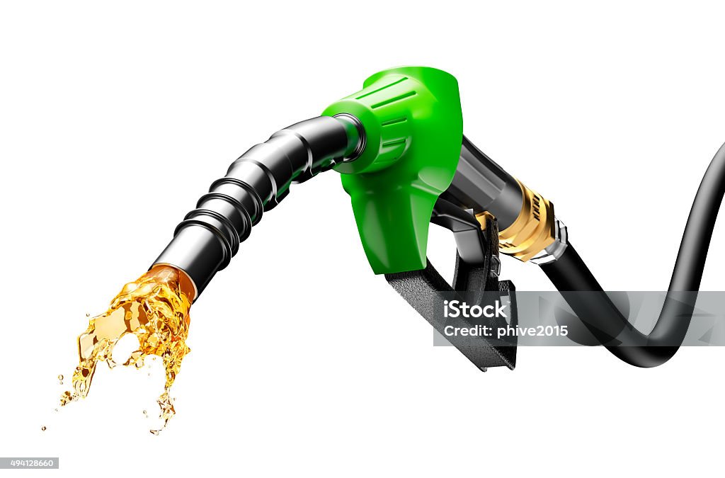 Gasoline Gushing Out From Pump Gasoline gushing out from pump isolated on white background Fuel Pump Stock Photo