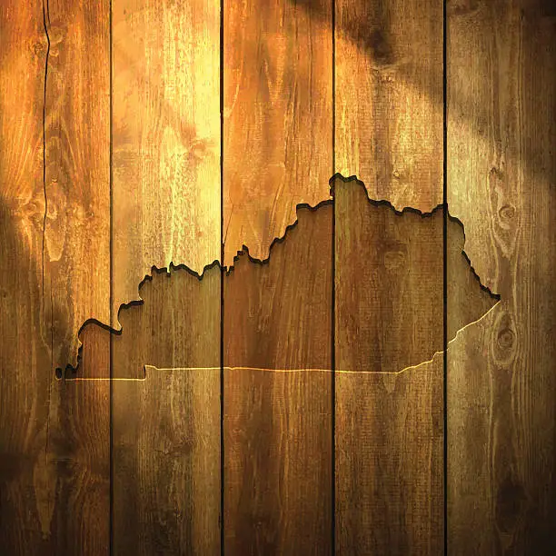 Vector illustration of Kentucky Map on lit Wooden Background