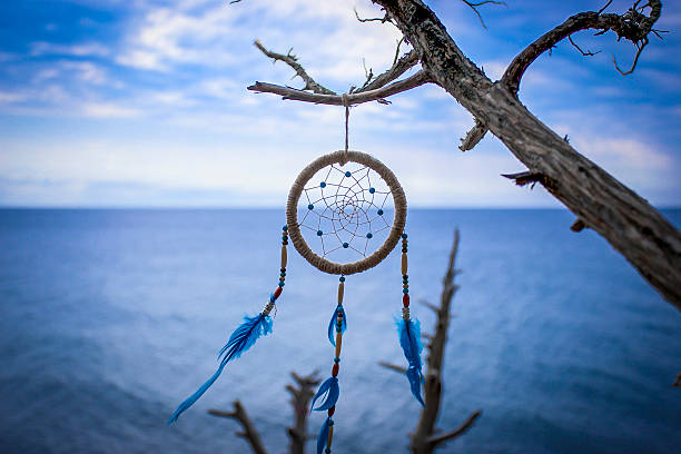 Dreamcatcher in wild natural at sunset time close-up