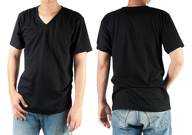 istock Black t shirt on man template on white background 494129664
