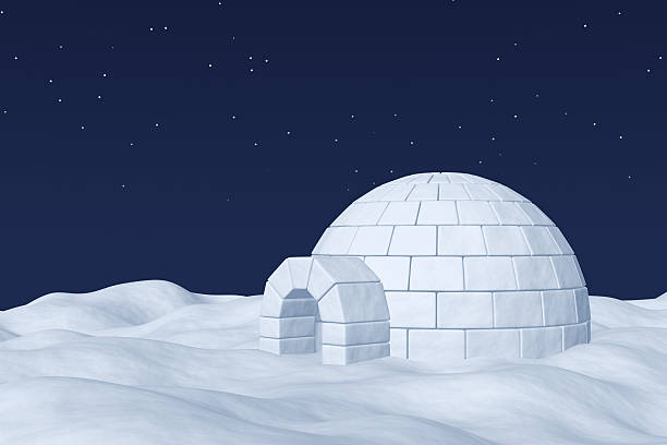 istock Igloo icehouse on snow field under night sky with stars 494129936