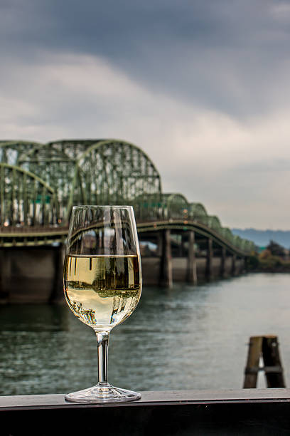 Chardonnay Wine Glass Interstate Bridge Washington Oregon Columbia River