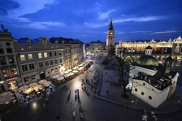Krakow market square at night