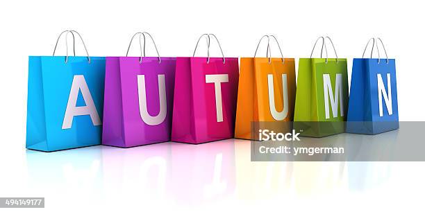 Autumn Sale Concept With Shopping Bag3d Render Stock Photo - Download Image Now - Autumn, Bag, Buying