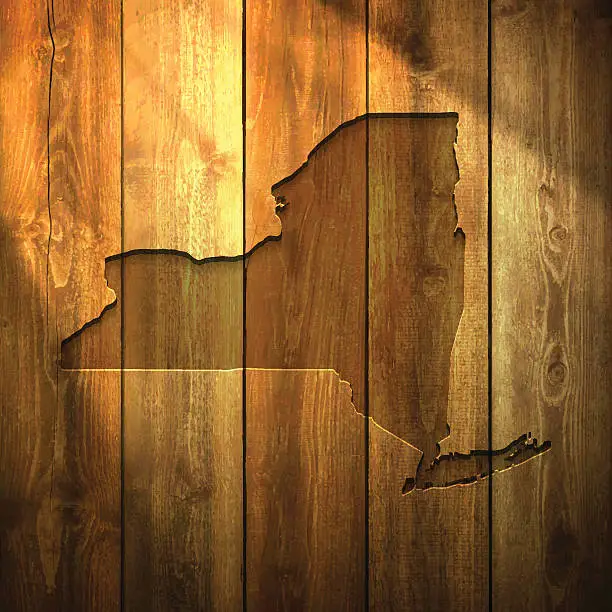 Vector illustration of New York Map on lit Wooden Background