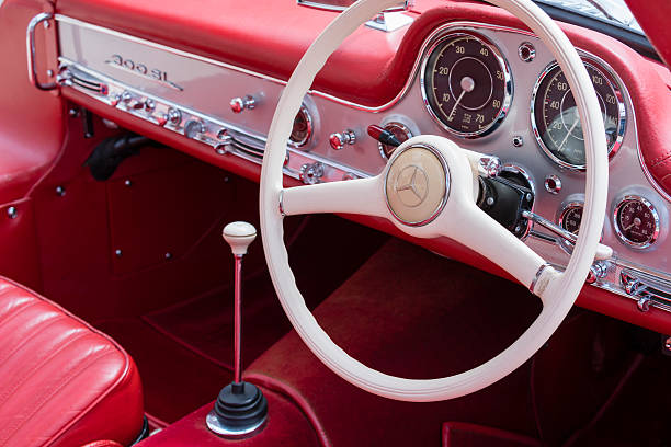 Melbourne, Australia - Oct 23, 2015: Close-up view of details of a Mercedes vintage car on public display in a car show