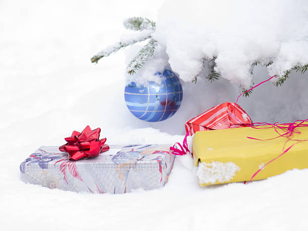istock Christmast ball and present for card 494151888