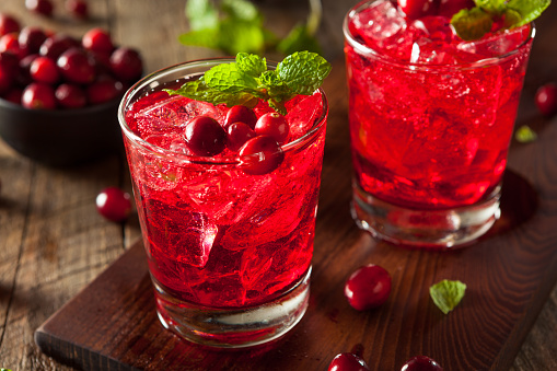 Homemade Boozy Cranberry Cocktail with Vodka and Mint