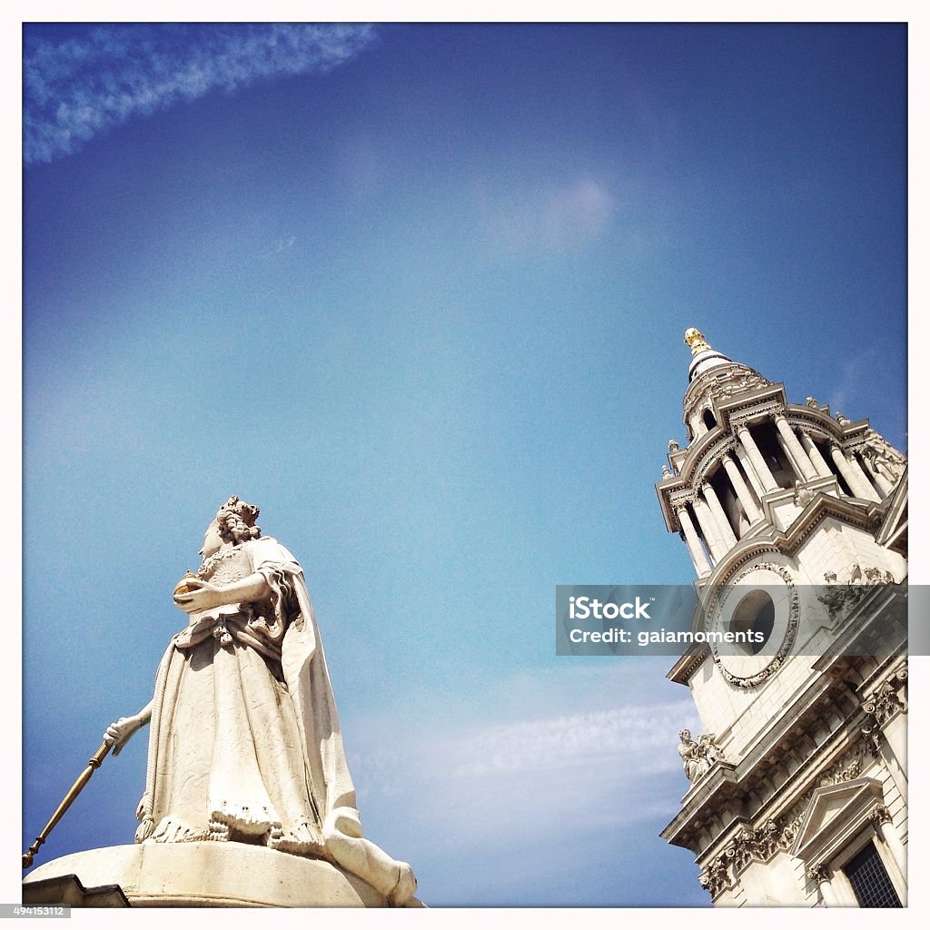 Queen Anne's Statue Queen Anne's Statue in front of St. Paul's Cathedral, London, United Kingdom. 2015 Stock Photo