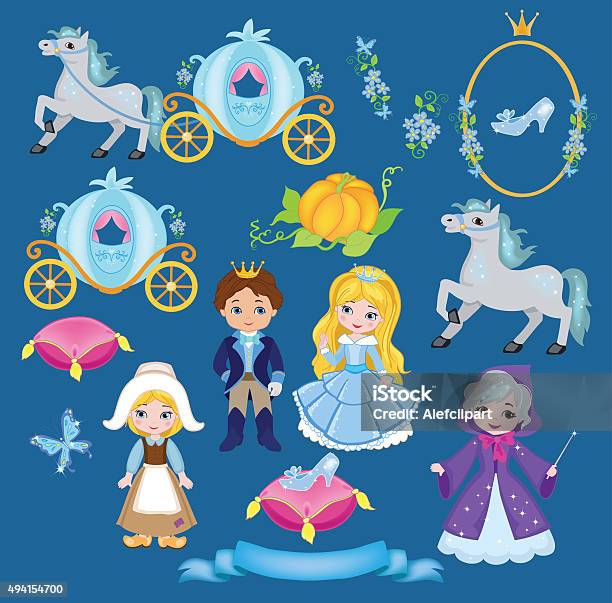 Cinderella Vector Illustration Set Stock Illustration - Download Image Now - Cinderella, Princess, Castle