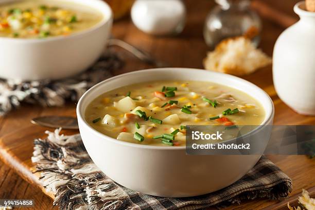 Hot Homemade Corn Chowder Stock Photo - Download Image Now - Soup, Corn Chowder, Vegetable