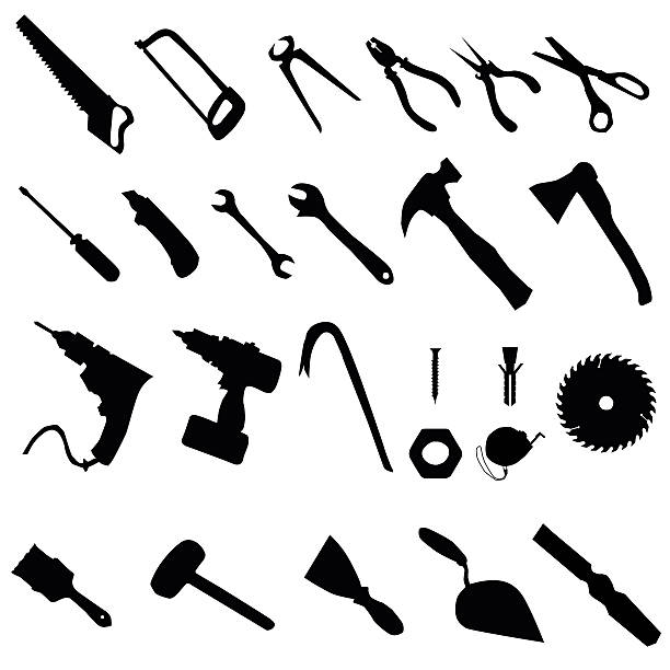 narzędzia sylwetka zestaw - silhouette work tool equipment penknife stock illustrations