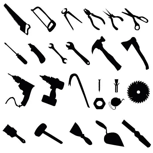 Vector illustration of Tools silhouette set
