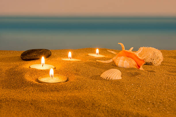istock Candle on the beach, relaxation concept 494155182