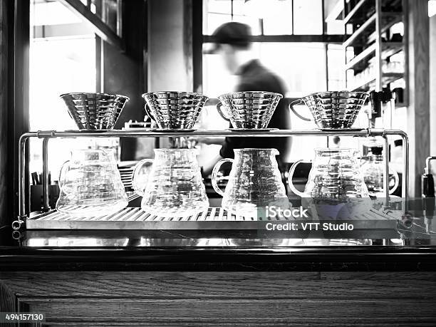 Drip Coffee With Blurred Barista Background In Restaurant Cafe Stock Photo - Download Image Now