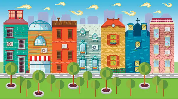 Vector illustration of Color vector illustrations urban landscapes and downtown