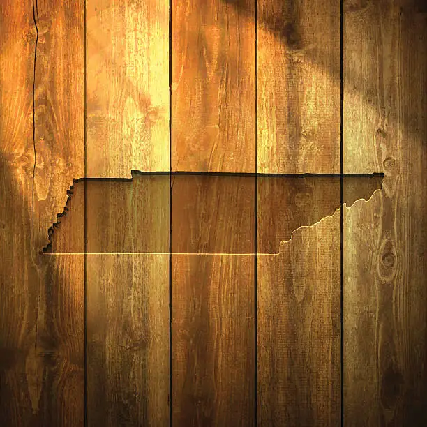 Vector illustration of Tennessee Map on lit Wooden Background