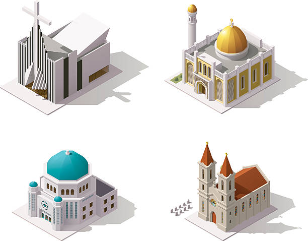 ilustraciones, imágenes clip art, dibujos animados e iconos de stock de vector isométrica lugares de culto - la mezquita cathedral