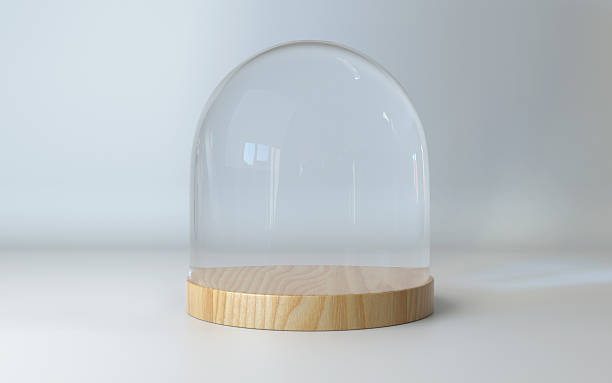 istock Glass dome with wooden tray on white background 494161898