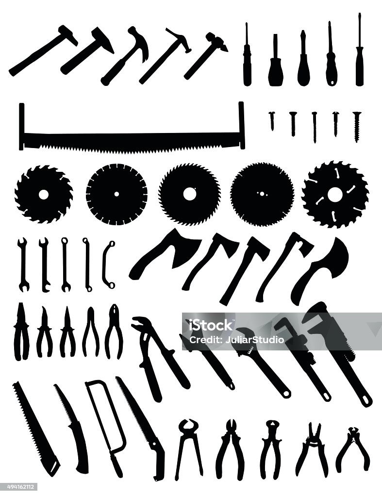 Big tools silhouette set Big tools silhouette set, collection of black images on white background Wire Cutter stock vector