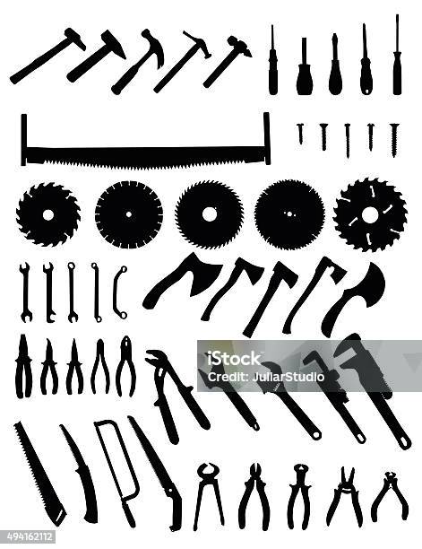 Big Tools Silhouette Set Stock Illustration - Download Image Now - Wire Cutter, 2015, Axe