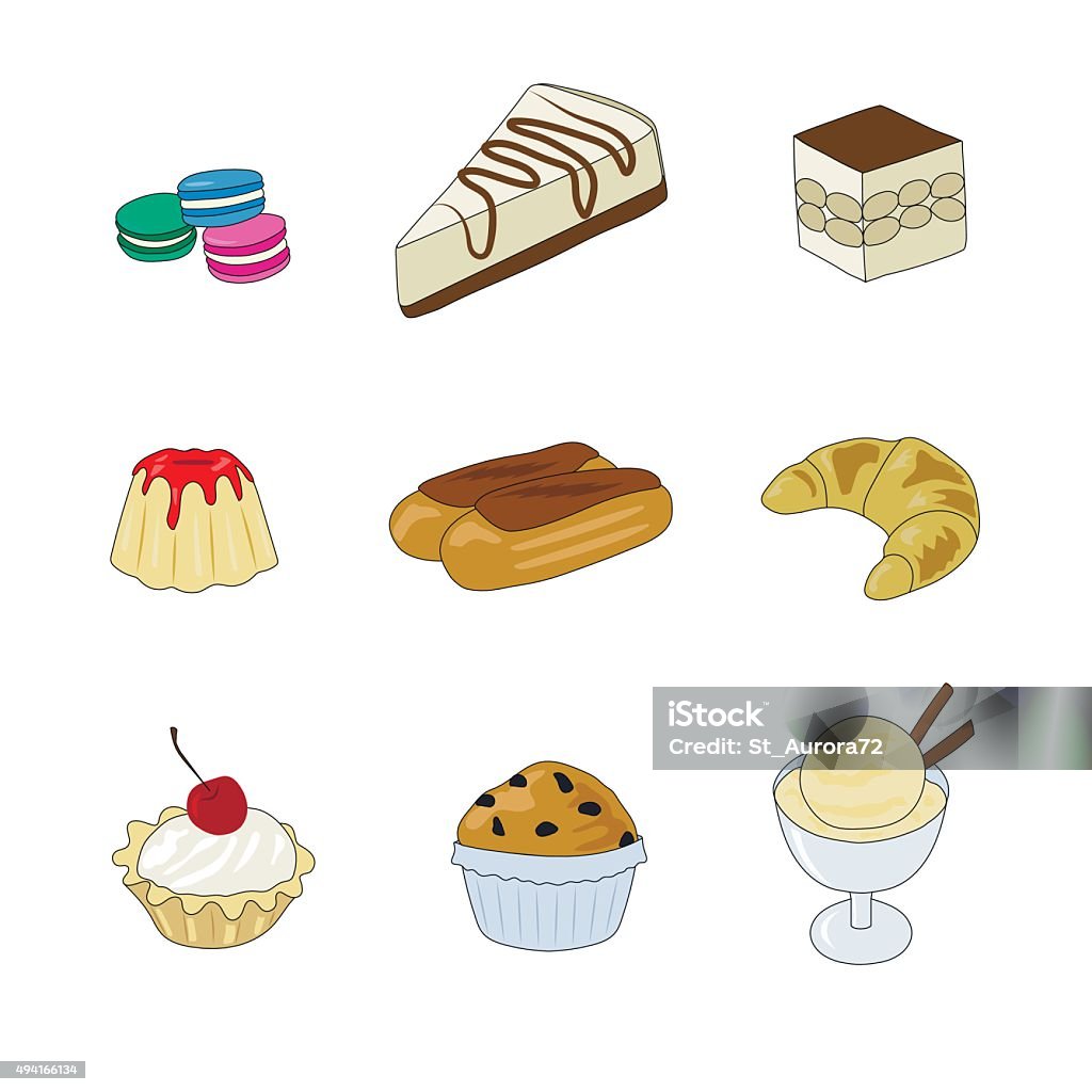 Cheesecake, cookies, ?ake, ice cream, cake, croissant. Set of dessert. Cheesecake, cookies, ?ake, ice cream, cake, croissant. 2015 stock vector