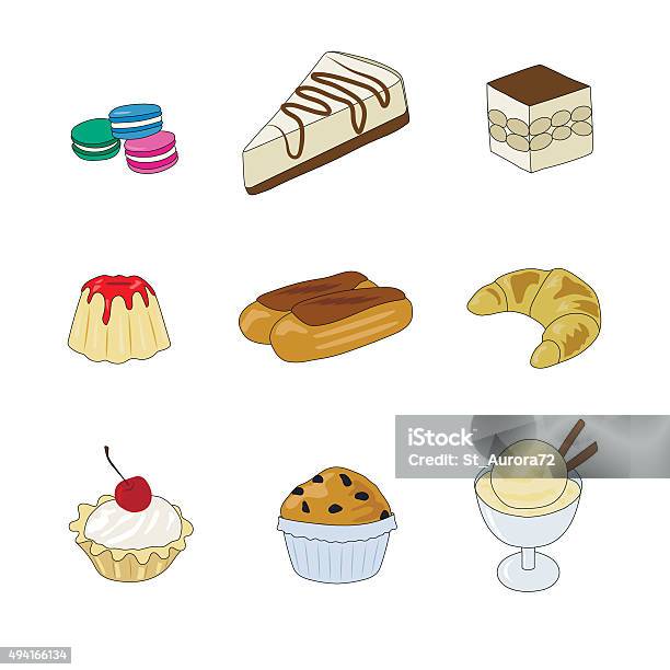 Cheesecake Cookies Ake Ice Cream Cake Croissant Stock Illustration - Download Image Now