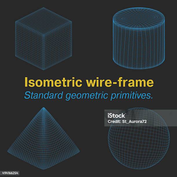 Wire Frame Isometric Isometric Wireframe Standard Geometric Primitives Stock Illustration ...
