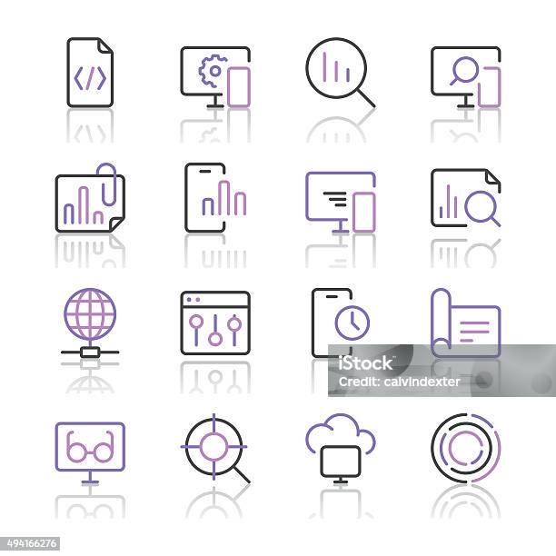 Search Engine Optimization Icons Set 3 Purple Line Series Stock Illustration - Download Image Now