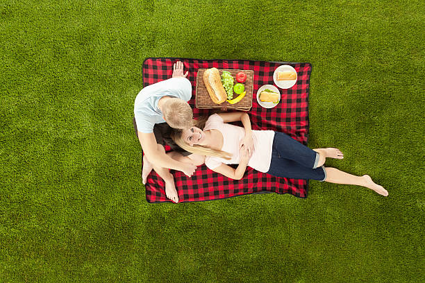 istock Top view of young couple at picnic 494178005