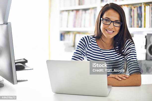 Shes Got All She Needs Stock Photo - Download Image Now - Computer, Women, Happiness