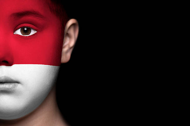 istock Human face painted with flag of Indonesia 494180377