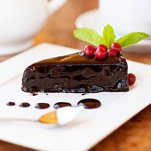 chocolate cake on a plate. Dessert stock photo