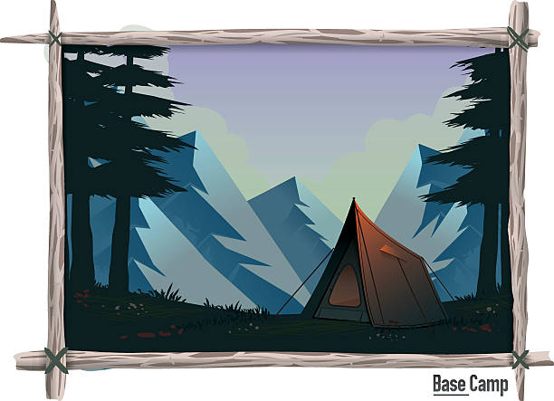 Vector illustration of a camping scene. Beautiful landscape with mountain and clouds. EPS10 File. All elements are in separate layers. Easy to modify.