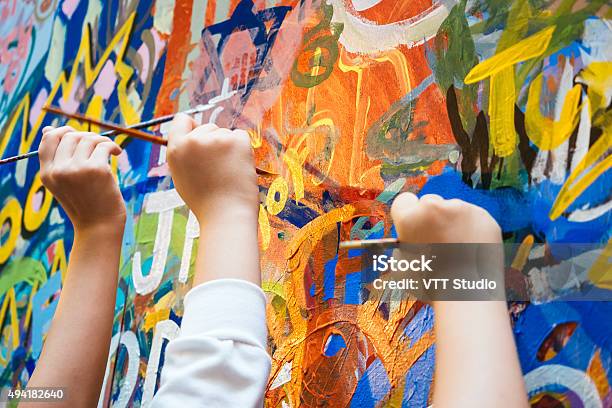 Kids Hands With Colourful Paint Background Stock Photo - Download Image Now - Child, Painting - Activity, Creativity