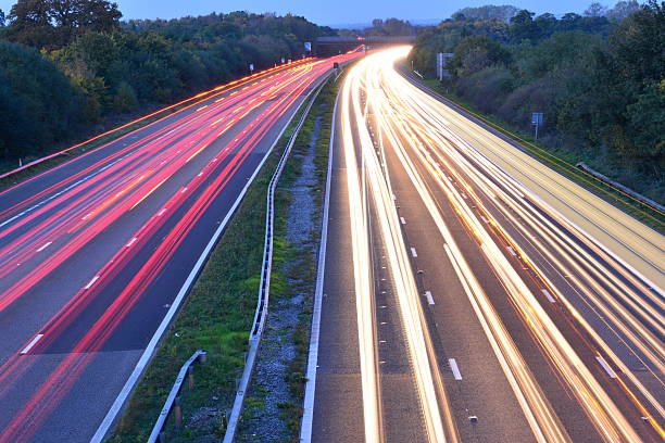 istock Light trail shots on an English Highway / Motorway 494183080