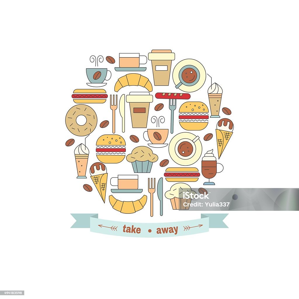 Fast food in circle shape. Fast food in circle shape and a ribbon with place for your text. Vector illustration. 2015 stock vector