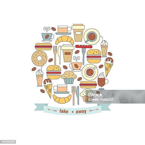 Fast Food In Circle Shape Stock Illustration - Download Image Now - 2015, American Culture, Backgrounds