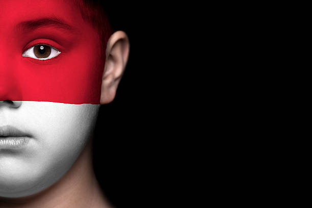 istock Human face painted with flag of Monaco 494183831