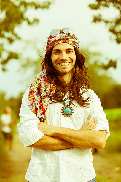 hippy retrato - fashion men 1970s style hippie imagens e fotografias de stock