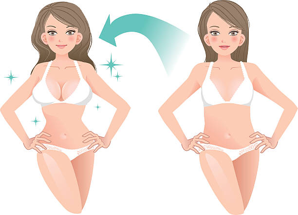 Beautiful woman before and after cosmetic surgery vector art illustration